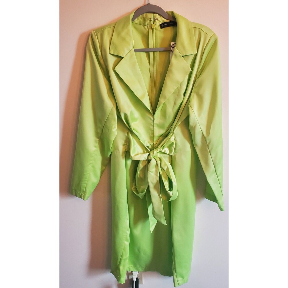 Fashion to Figure Clarice Satin Blazer Mini Dress Lime Chartreuse Size 2 (18/20)